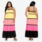 Women Striped Bohemian Plus Size Maxi Dress Contrary Colors Sexy Long Casual Sundress W846035A
