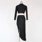 Black Long Sleeve Two Pieces Dresses Clubwear Homecoming Asymmetric Hem Party Robe Vestido W84427