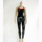 Summer Full Length Skinny Jumpsuits Female Sexy Halter Sleeveless Vinyl Leather Lingerie W7908