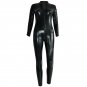 Women Lace Up Jumpsuit Zipper Front Open Crotch Black Vinyl Leather Lingerie Bodysuit W7826