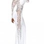 Womens Sexy Lace Patchwork Maxi Solid White Black Dress Long Sleeve Round Neck Vestidos W373985B