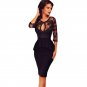 Black Embroidered Dresses Elegant Lace Floral Peplum Sexy Half Sleeve Women Party Dress W851177