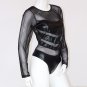 Women Black Lingerie Bodysuits Erotic Body Veiled Black Long Sleeve with V-Cut Mat W860421