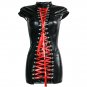 Black Leather Dress Satin Lace-up Front Women Mini Dress Sexy Clubwear Stripper Wear W1189