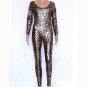 Women Leopard Print Jumpsuit Vinyl Leather Sexy Latex Catsuit Ladies Bodysuit W7951