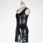 Women Black Sheath Club Mini Dresses Female Sexy O-Neck Sleeveless Shiny Vinyl Clubwear W1121