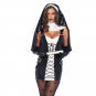 Halloween Nun Cosplay Black Women Sexy Costume Vinyl Faux Leather Mini Cosplay Buckle W870453