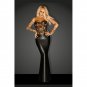Sexy Black Faux Leather Dress Mesh Lace Floral Off Shoulder Slim Vinyl Night Club Vestido W870484