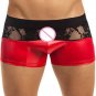 Men Leather Boxer Underwear Black Red Lace Hollow Out Patchwork Low Waist Vinyl W860804A