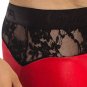 Men Leather Boxer Underwear Black Red Lace Hollow Out Patchwork Low Waist Vinyl W860804A