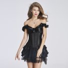Women Burlesque Lace Satin Sexy Corset Dress Strapless Overbust Push Up Bustiers Tutu Skirt W46232A