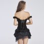 Women Burlesque Lace Satin Sexy Corset Dress Strapless Overbust Push Up Bustiers Tutu Skirt W46232A