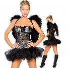 Halloween Angel Costume Black Feather Dark Angel Wings Gothic Fallen Raven Delicious Dress W2609