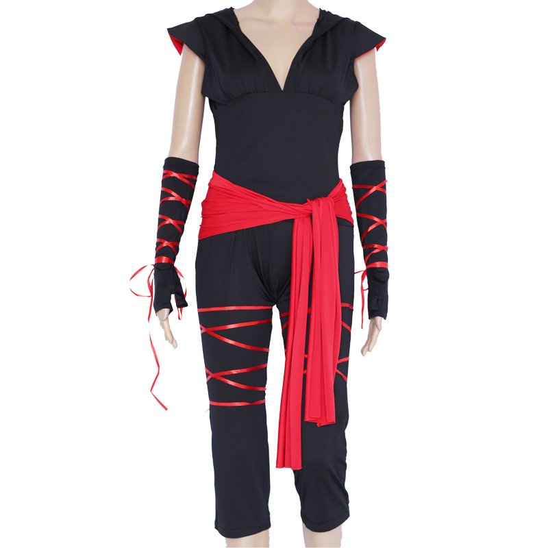 Costume Black Womens Sexy Deadly Ninja Costume Waist Sash Arm Warmers