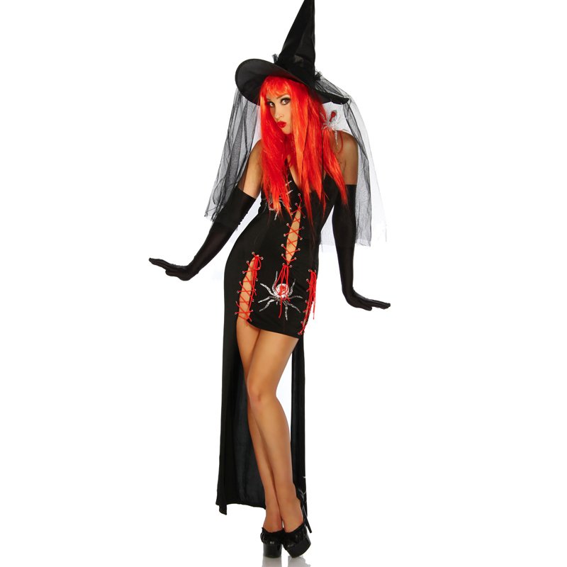 Black Ladies Costume Fancy Dress Up Sexy Wicked Witch Devil Adultes Cosplay Dress W8910