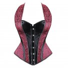 Sexy Women Overbust Corset Patchwork Halter Fashion Lace Up Waist Trainer Bodyshaper W35788