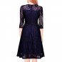 Royal Blue Vintage Summer Style A-Line Round Neck Half Sleeve Lace Dress Women W3517871A