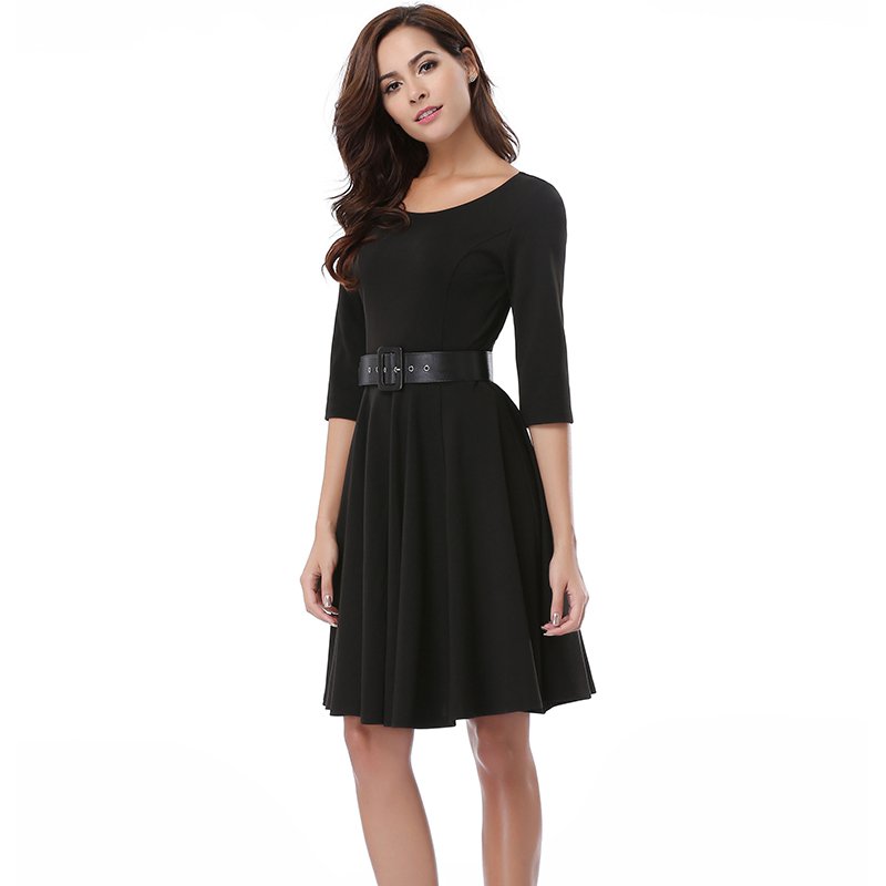 black knee length skater dress