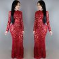 Sequin Maxi Dress Red Sexy Vintage Round Neck Long Sleeve Bodycon Club Evening Dress W126854A