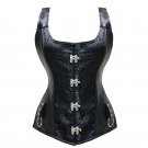 Black Steel Boned Steampunk Punk Rock Brocade Faux Leather Overbust Corset W35327