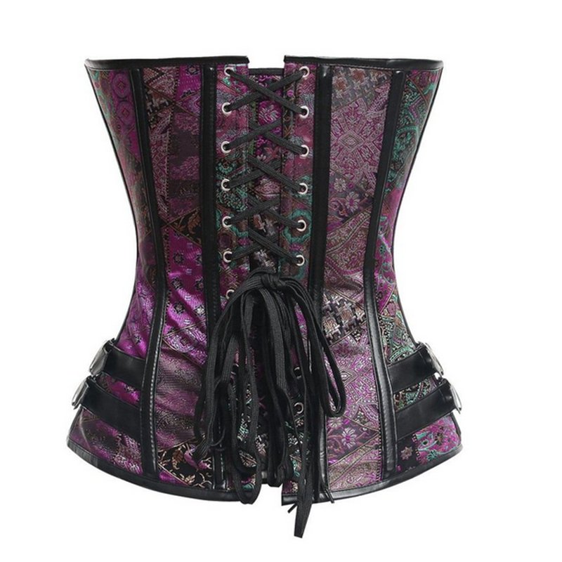 Gothic Women Sexy Lingerie Vintage Overbust Corset Jacquard Spiral Steel Boned Bustier W35813b