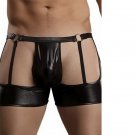 Sexy Erotic Male Lingerie Underwear Hollow Out Faux Leather Men Boxer Shorts Panties W860825