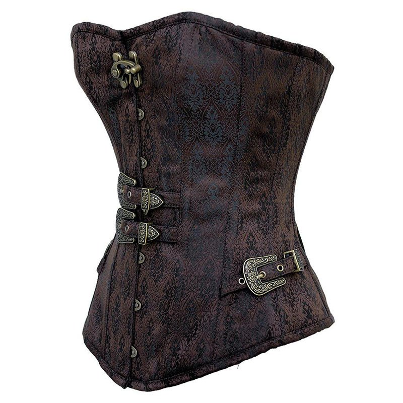 Sexy Gothic Brown Vintage Steel Bone Steampunk Leather Waist Cincher