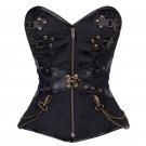 Sexy Gothic Brown Vintage Steel Bone Steampunk Leather Waist Cincher With Thong Corset W31240