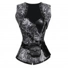 Sexy Vintage Silver Full Steel Waist Taining Shoulder Straps Underbust Corset W31299C
