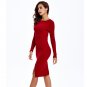 2017 Fashion Style Furcal Red Slit Long Dress Cable-Knit Winter Sweater Dress WX10080A