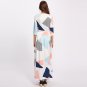 Round Neck Beach 3/4 Sleeve Geometric Maxi Bohemia Dresses WX00389