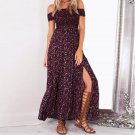 Casual Off Shoulder Boho Bordeaux Floral Split Long Maxi Summer Party Beach Dress WX00456C