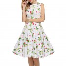 2017 Fashion Fresh Dress White Cherry Printed Floral Sleeveless Midi Dress WX00056F