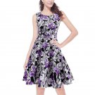 2017 Fashion Fresh Dress Purple Flower Printed Floral Sleeveless Midi Dress WX00056K