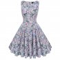 2017 Fashion Blue Fresh Dress Peony Flower Printed Floral Sleeveless Midi Dress WX00056S