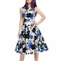 2017 Fashion Fresh White Dress Blue Flower Printed Floral Sleeveless Midi Dress WX00056O