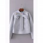 Gray Bow Embellished Sweater Collar Autumn Winter Pullovers Cute Women Long Sleeve Zippered WT32713
