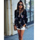 Womens Chiffon Blouse Floral Printing Loose Long Sleeve Shirt Tops V Neck Blusas Femininas WT32620