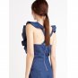 Square Neck Crisscross Zip-Back Ruffle Sleeveless Denim Rompers Blue Women Jean Jumpsuit WT76074