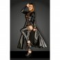 Powerwetlook Leather Women Black Long Dress Lingerie Coat With Lace Inserts Divlicious Gown W870490