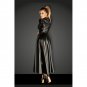 Powerwetlook Leather Women Black Long Dress Lingerie Coat With Lace Inserts Divlicious Gown W870490