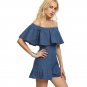 Elegant Jeans Dress Off the Shoulder Casual Blue Short Womens Summer Preppy Denim Dresses WT76062