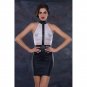 High Neck Vinyl Leather Bandage White Mesh Transparent Sexy Party Short Robe Club Mini Dress W870496