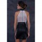 High Neck Vinyl Leather Bandage White Mesh Transparent Sexy Party Short Robe Club Mini Dress W870496