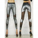 Sexy Sheer Mesh Patchwork Shiny Metallic Leggings Girl Punk Rock Leggins fashion ankle pants WL7861B