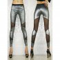 Sexy Sheer Mesh Patchwork Shiny Metallic Leggings Girl Punk Rock Leggins fashion ankle pants WL7861B