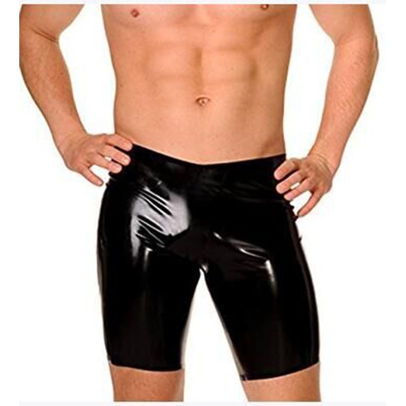 Underwear Man Black Short Leather Pants Sexy Vinyl Leggings Male Clubwear Sex Lingerie W930925