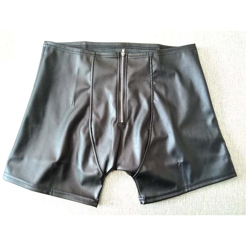 Underwear Man Sex exposed buttocks Pants Sleepwear Lingerie Black Zipper Leather Male Pant W930927