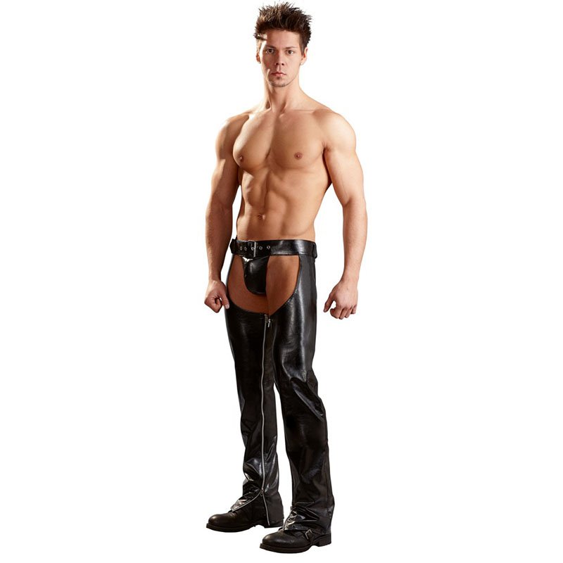 Plus Size Mens Sexy Lingerie Fuax Leather Pants Latex Leggings Men Open Crotch Long Trousers W930935