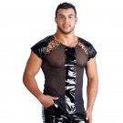 Sexy Mesh Transparent Men’s T-shirt Black Leather Short Sleeves Tops W930937